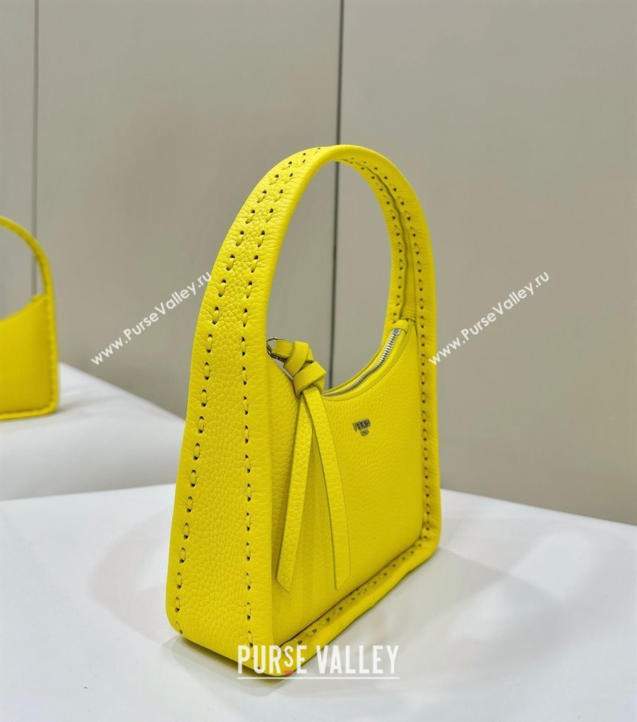 Fendi Mini Fendessence Hobo bag in Grained Calfskin with Topstitches Yellow 2024 80165 (CL-240416005)