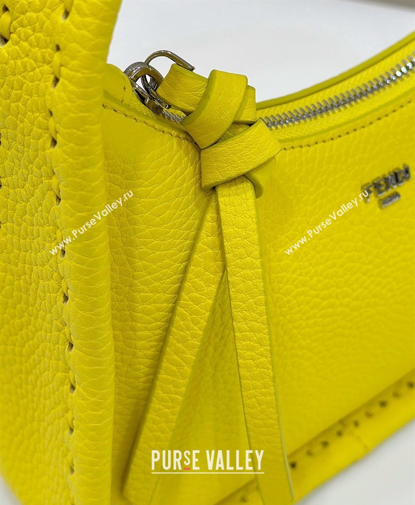 Fendi Mini Fendessence Hobo bag in Grained Calfskin with Topstitches Yellow 2024 80165 (CL-240416005)
