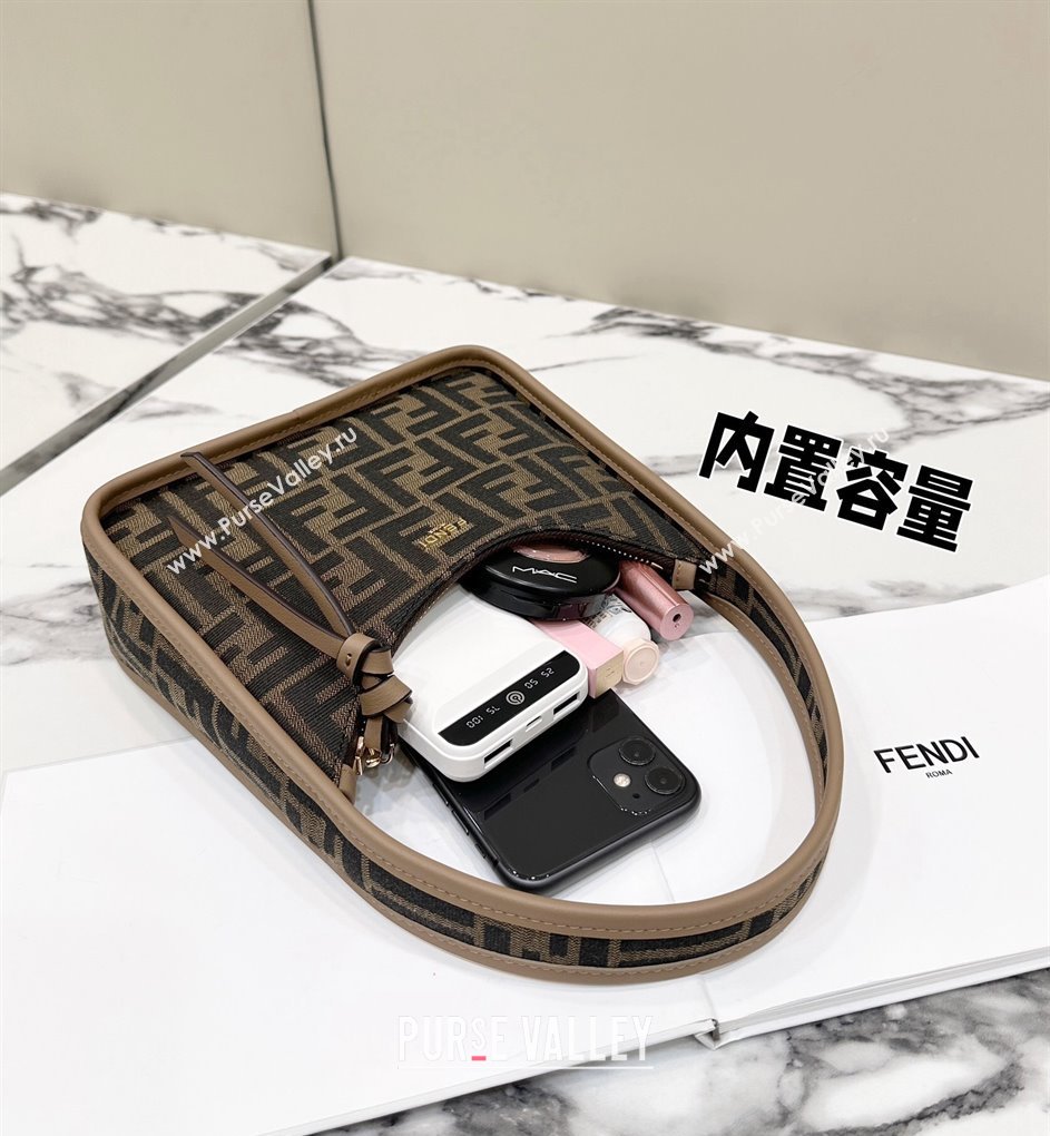 Fendi Mini Fendessence Hobo bag in Brown FF Fabric with Topstitches 2024 80165 (CL-240416007)