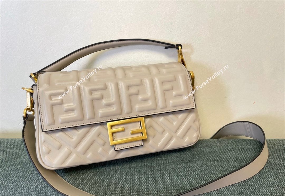 Fendi Baguette Medium Nappa Leather Bag Light Grey 2024 0135 (AF-240523089)