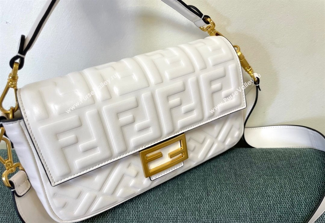 Fendi Baguette Medium Nappa Leather Bag White 2024 0135 (AF-240523091)