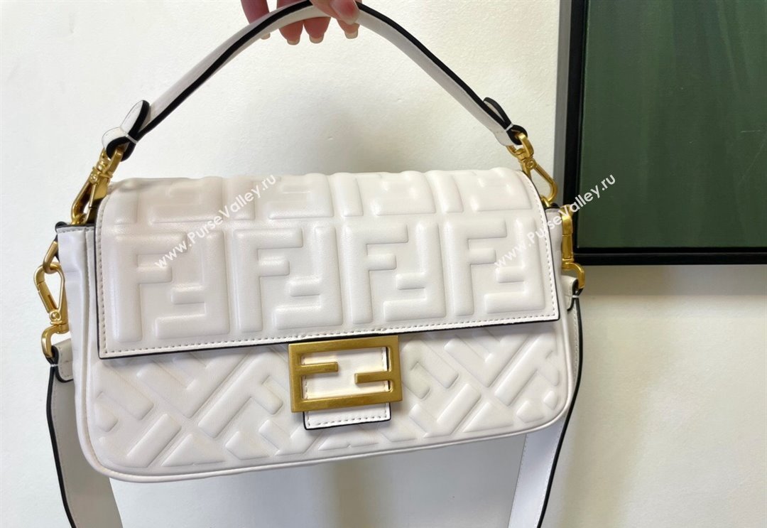 Fendi Baguette Medium Nappa Leather Bag White 2024 0135 (AF-240523091)