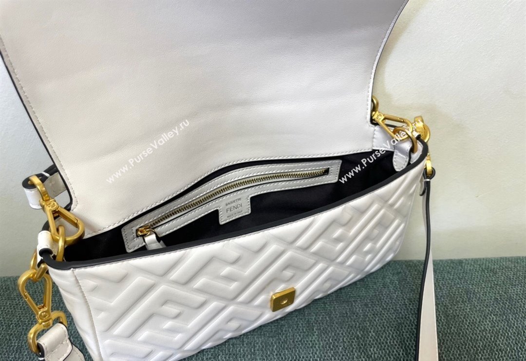 Fendi Baguette Medium Nappa Leather Bag White 2024 0135 (AF-240523091)