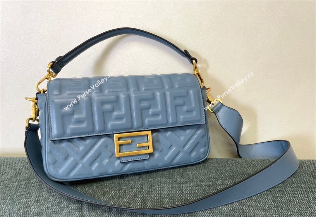 Fendi Baguette Medium Nappa Leather Bag Dusty Blue 2024 0135 (AF-240523094)