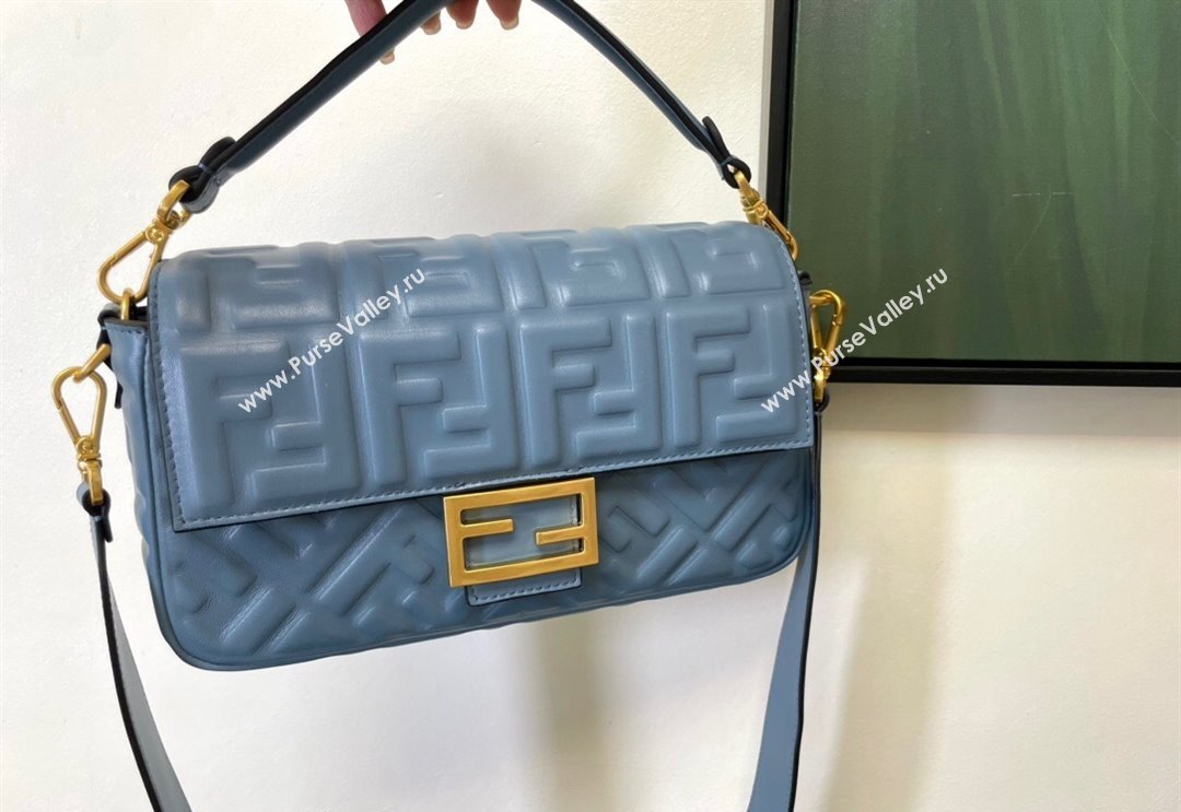 Fendi Baguette Medium Nappa Leather Bag Dusty Blue 2024 0135 (AF-240523094)