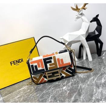 Fendi Baguette Mini Bag in Multicolor Canvas bag with FF Embroidery Orange 2024 0523 (AF-240523101)