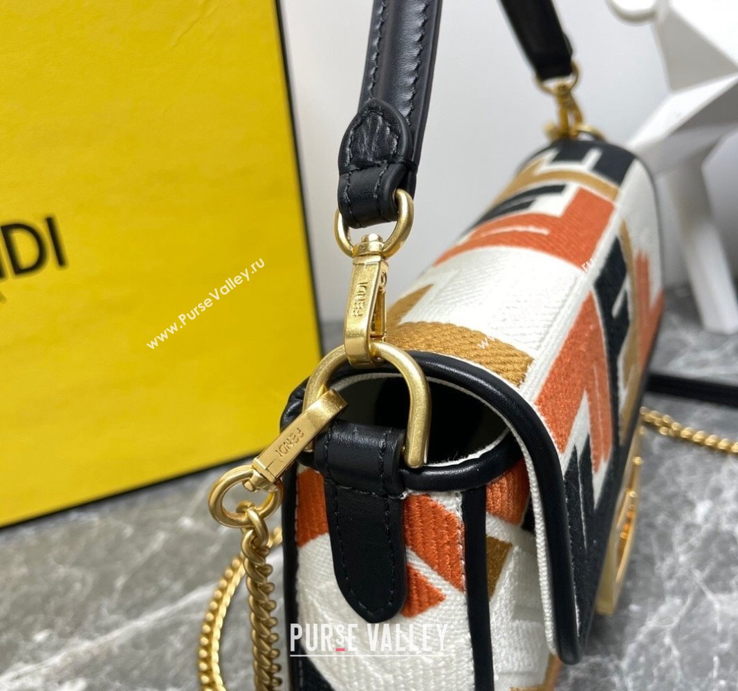 Fendi Baguette Mini Bag in Multicolor Canvas bag with FF Embroidery Orange 2024 0523 (AF-240523101)