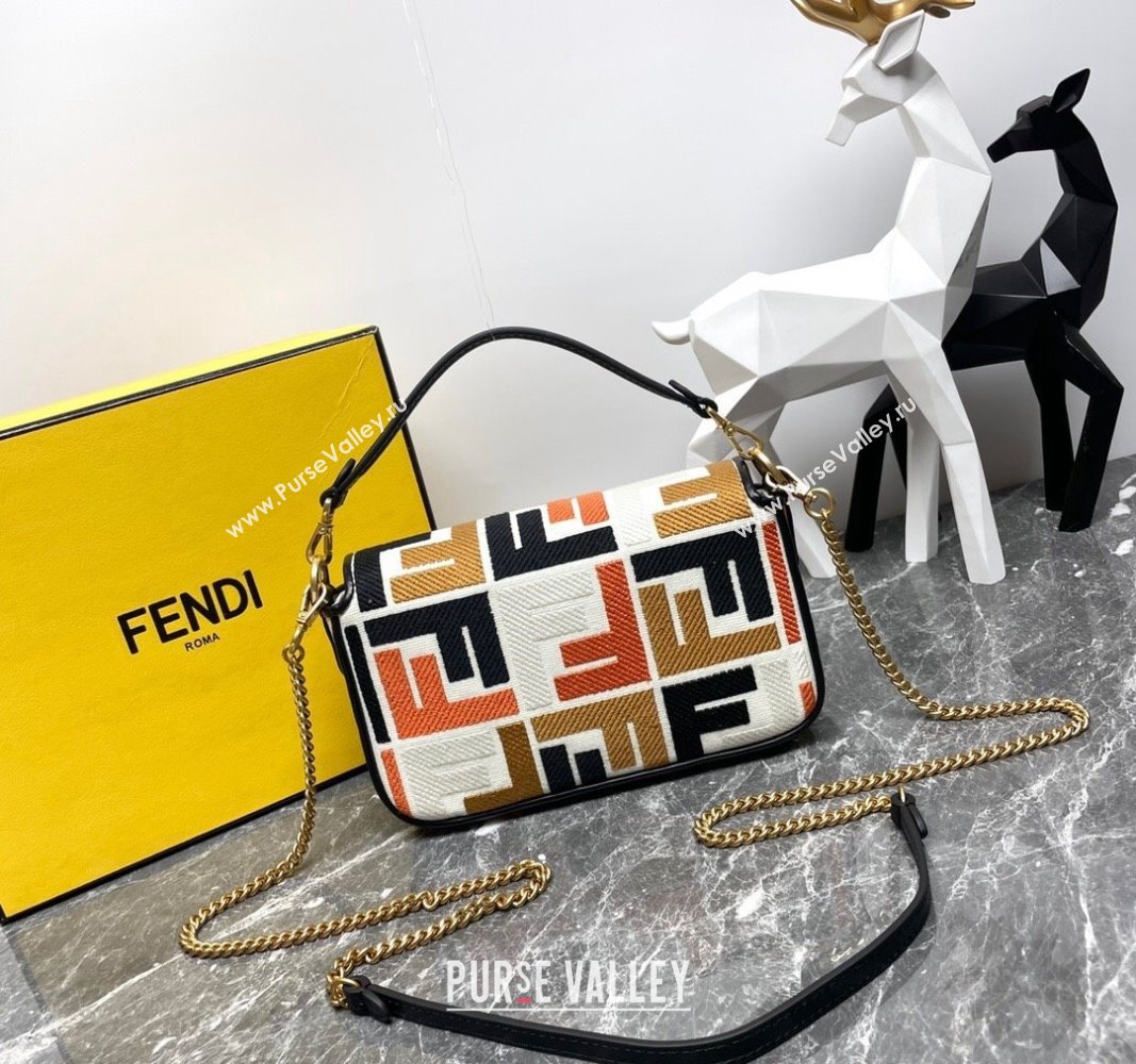 Fendi Baguette Mini Bag in Multicolor Canvas bag with FF Embroidery Orange 2024 0523 (AF-240523101)