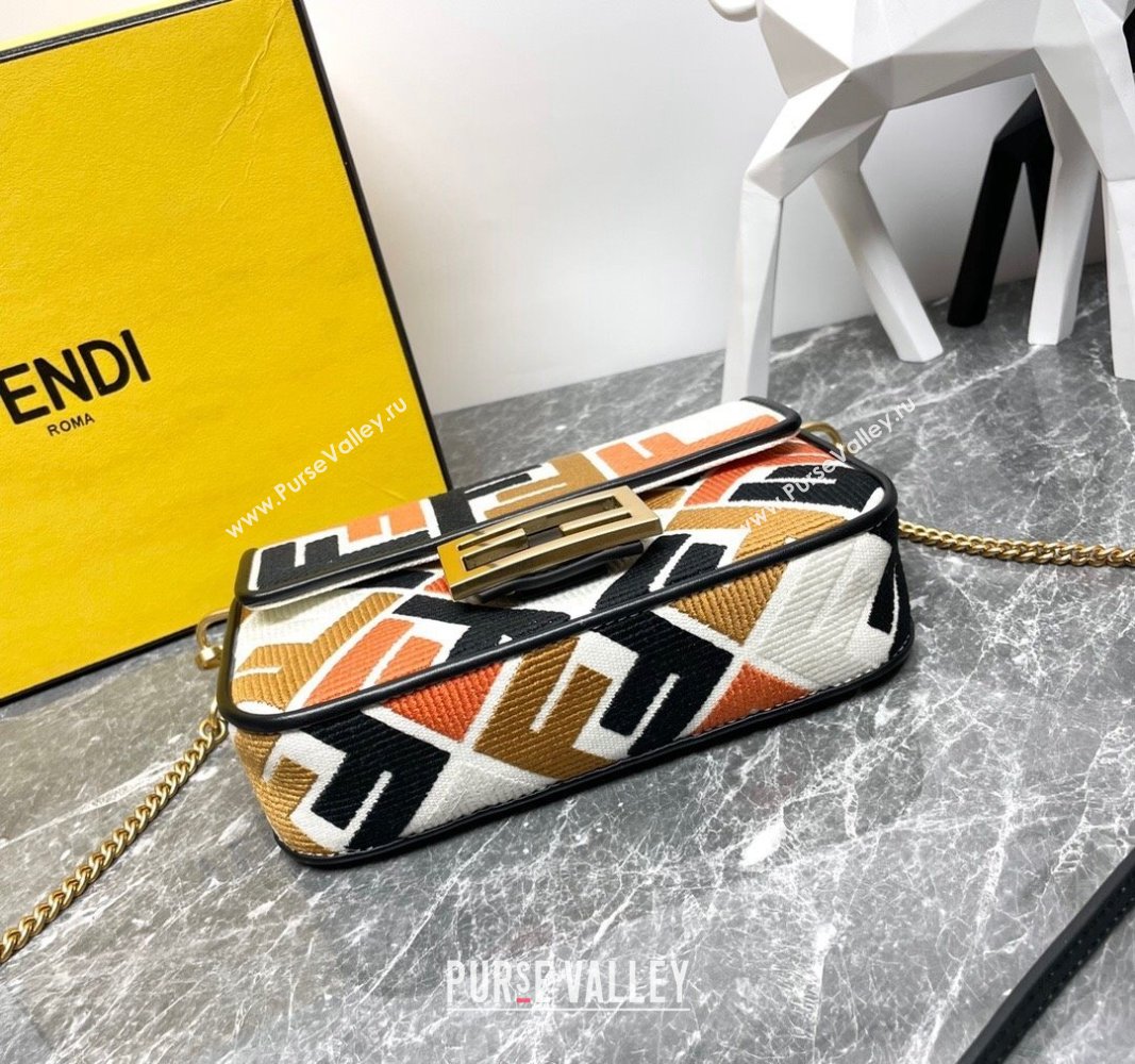 Fendi Baguette Mini Bag in Multicolor Canvas bag with FF Embroidery Orange 2024 0523 (AF-240523101)