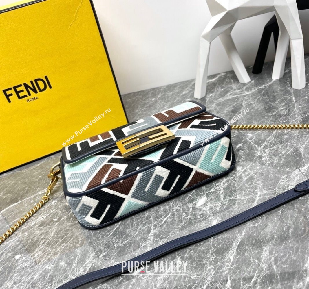 Fendi Baguette Mini Bag in Multicolor Canvas bag with FF Embroidery Blue 2024 0523 (AF-240523102)