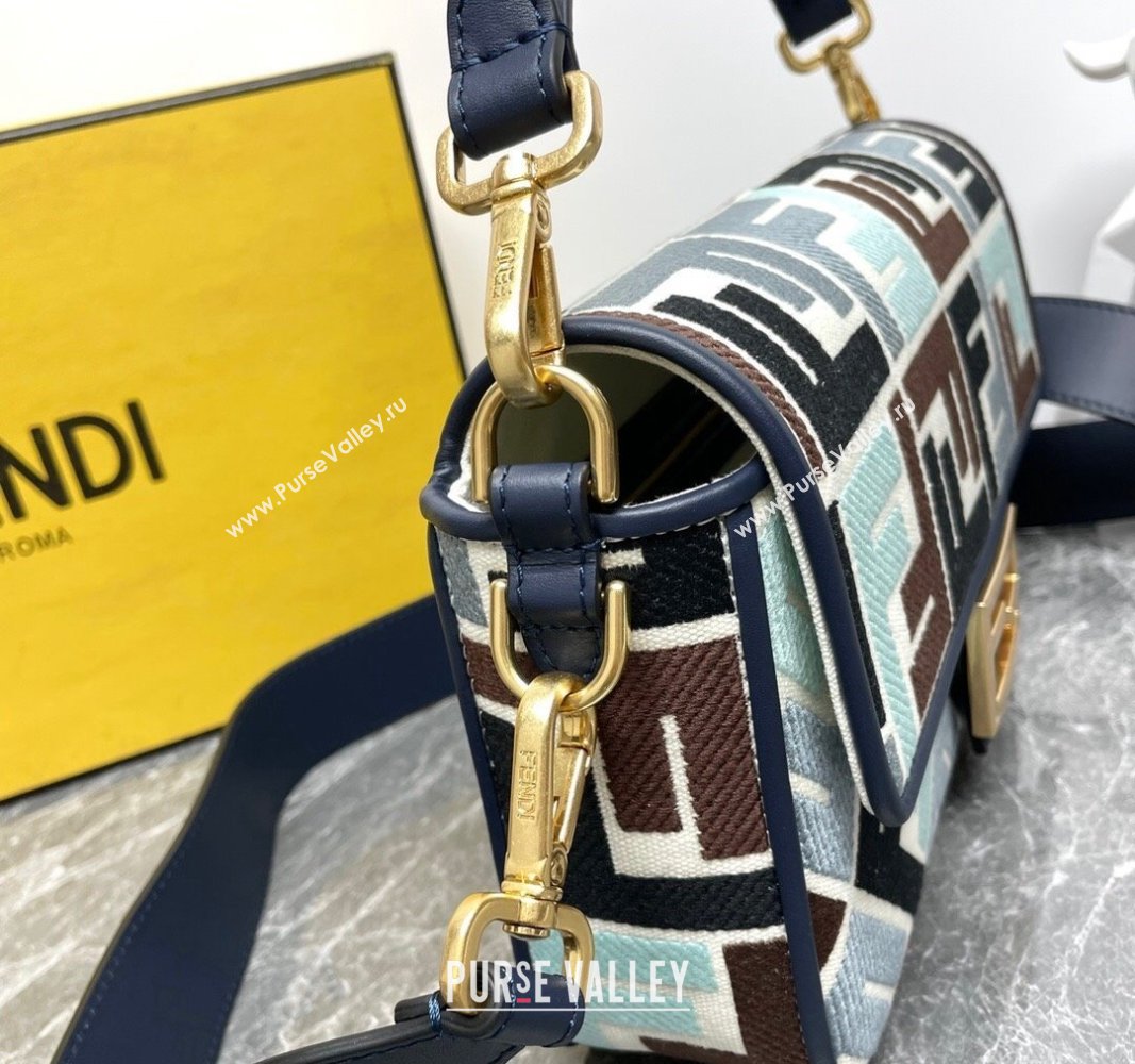 Fendi Baguette Medium Bag in Multicolor Canvas bag with FF Embroidery Blue 2024 0523 (AF-240523103)