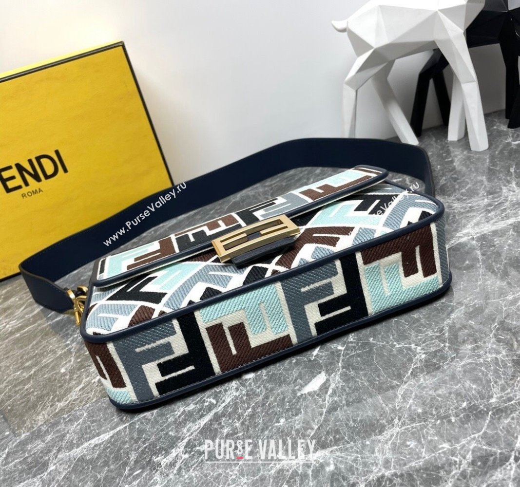 Fendi Baguette Medium Bag in Multicolor Canvas bag with FF Embroidery Blue 2024 0523 (AF-240523103)