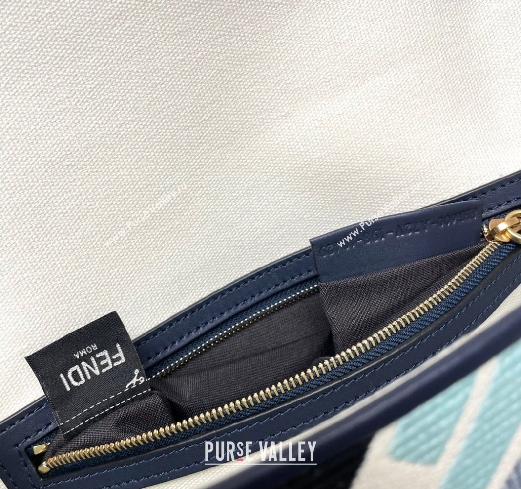 Fendi Baguette Medium Bag in Multicolor Canvas bag with FF Embroidery Blue 2024 0523 (AF-240523103)