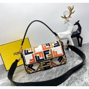 Fendi Baguette Medium Bag in Multicolor Canvas bag with FF Embroidery Orange 2024 0523 (AF-240523105)