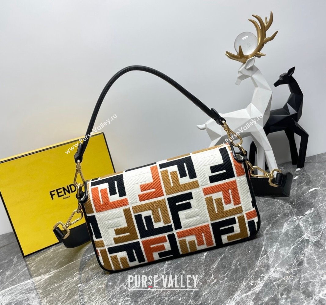 Fendi Baguette Medium Bag in Multicolor Canvas bag with FF Embroidery Orange 2024 0523 (AF-240523105)