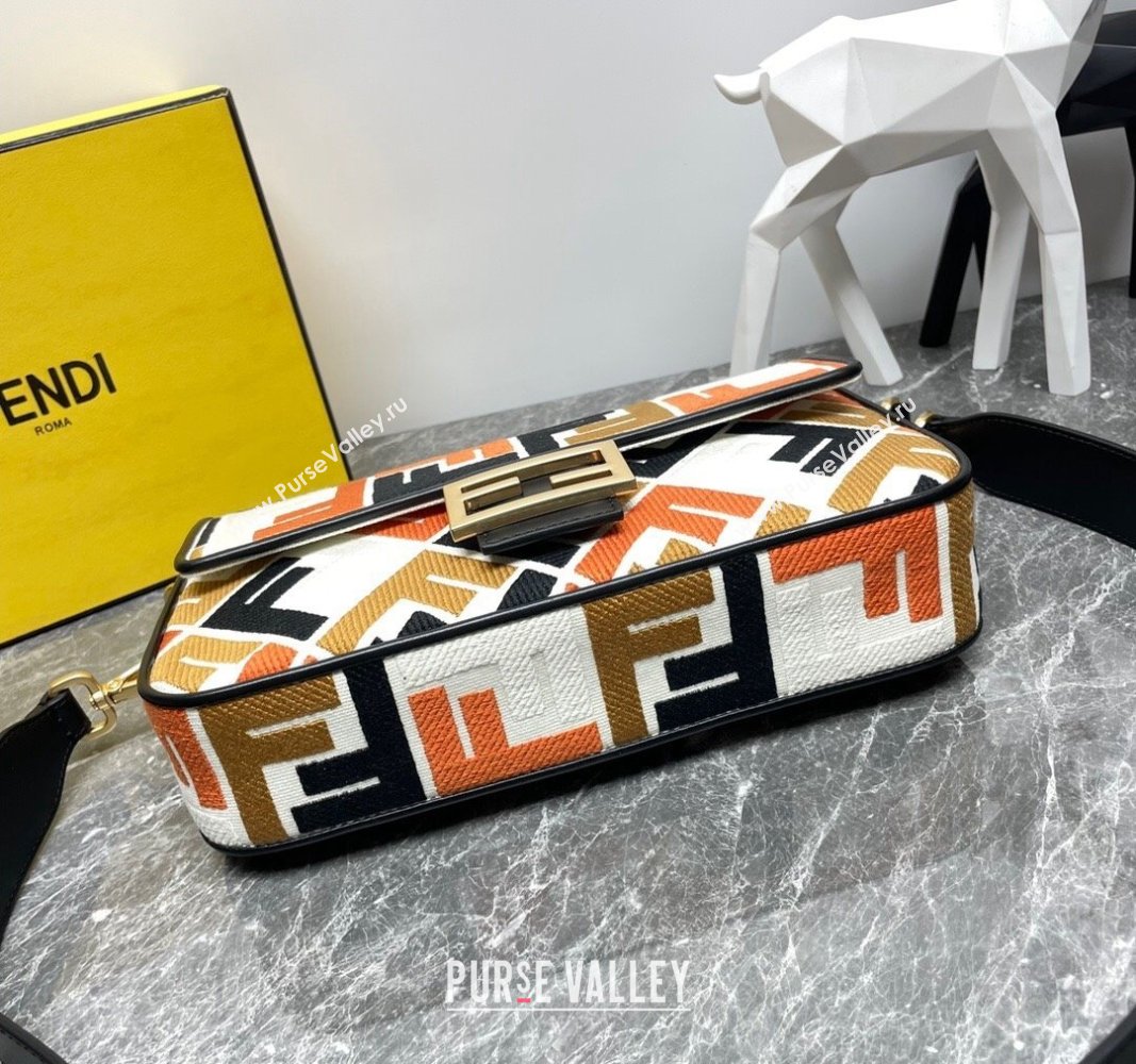 Fendi Baguette Medium Bag in Multicolor Canvas bag with FF Embroidery Orange 2024 0523 (AF-240523105)