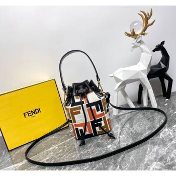 Fendi Mon Tresor Mini Bucket Bag in Multicolor Canvas bag with FF Embroidery Orange 2024 0523 (AF-240523104)