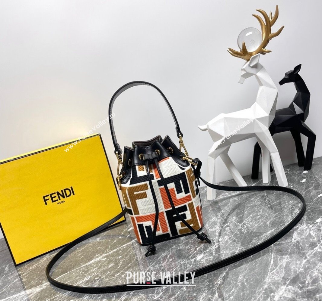 Fendi Mon Tresor Mini Bucket Bag in Multicolor Canvas bag with FF Embroidery Orange 2024 0523 (AF-240523104)