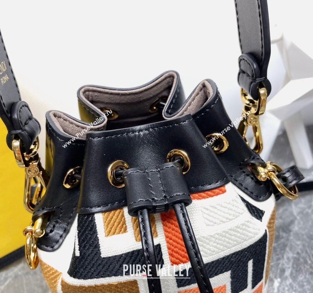 Fendi Mon Tresor Mini Bucket Bag in Multicolor Canvas bag with FF Embroidery Orange 2024 0523 (AF-240523104)