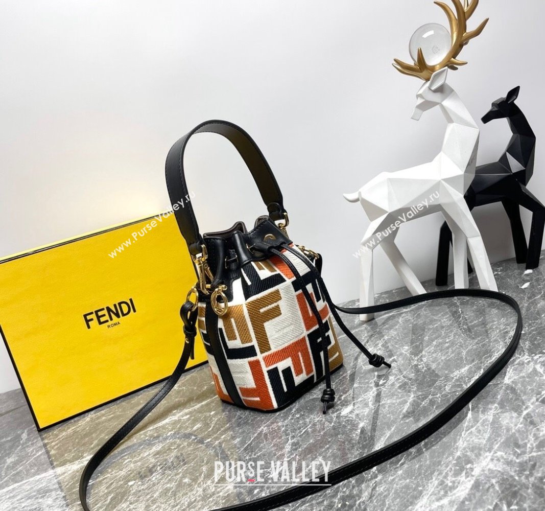 Fendi Mon Tresor Mini Bucket Bag in Multicolor Canvas bag with FF Embroidery Orange 2024 0523 (AF-240523104)