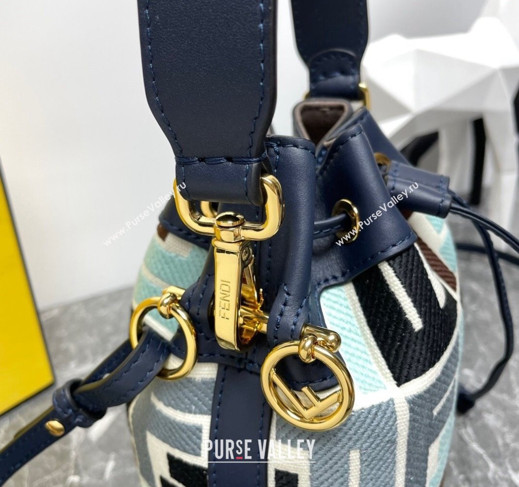 Fendi Mon Tresor Mini Bucket Bag in Multicolor Canvas bag with FF Embroidery Blue 2024 0523 (AF-240523106)