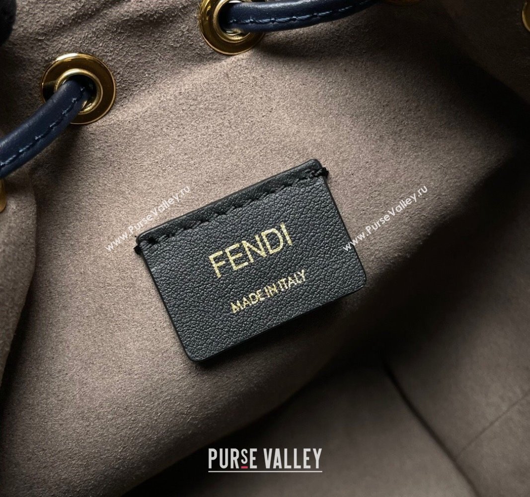 Fendi Mon Tresor Mini Bucket Bag in Multicolor Canvas bag with FF Embroidery Blue 2024 0523 (AF-240523106)