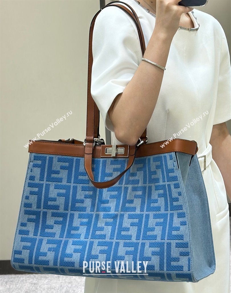 Fendi Medium X-Tote Bag in FF Canvas 8265A Light Blue 2024 Top 0523 (CL-240523129)