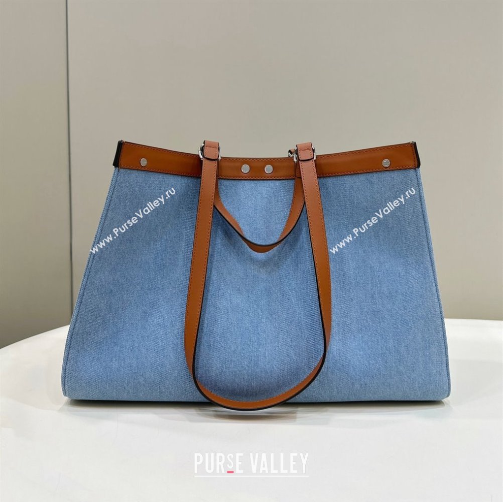 Fendi Medium X-Tote Bag in FF Canvas 8265A Light Blue 2024 Top 0523 (CL-240523129)