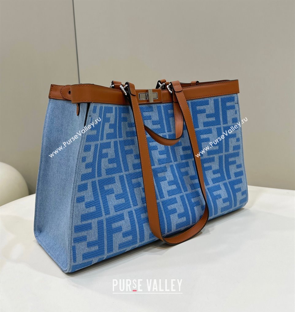 Fendi Medium X-Tote Bag in FF Canvas 8265A Light Blue 2024 Top 0523 (CL-240523129)