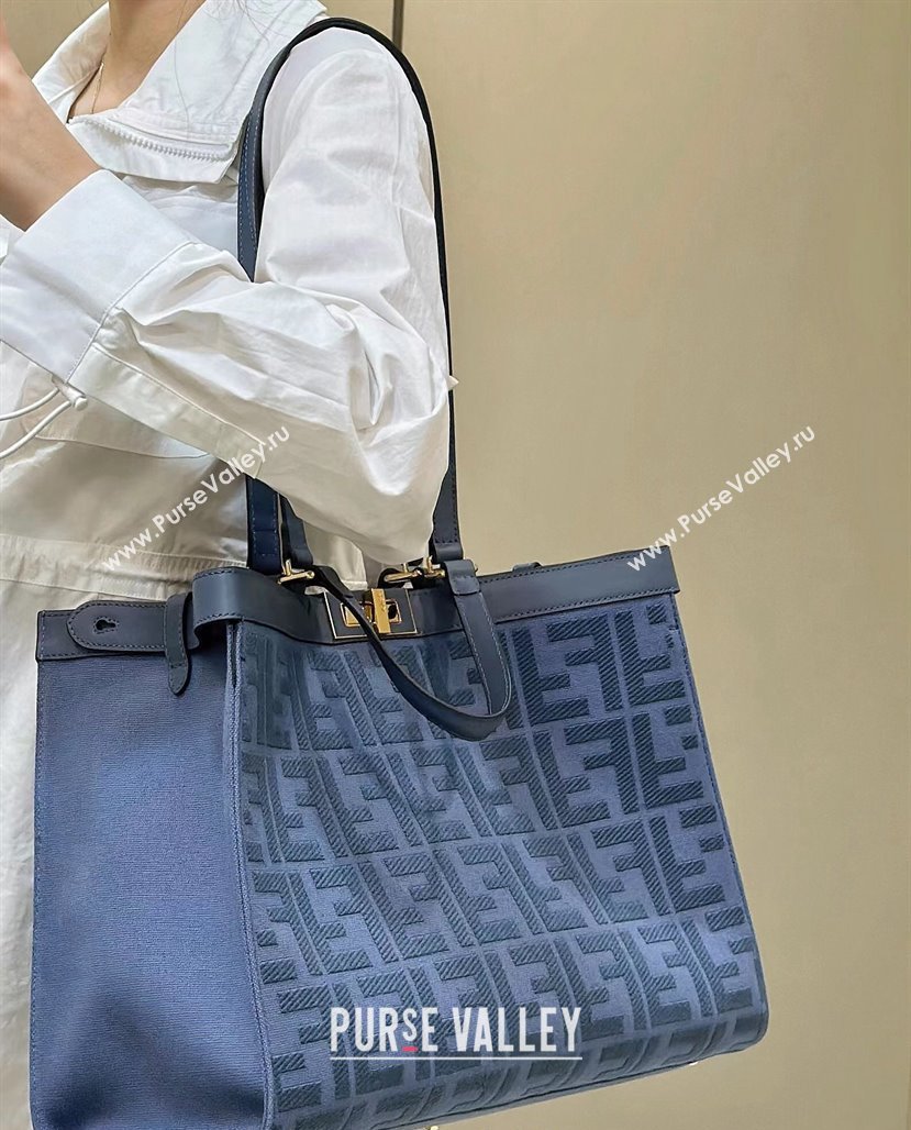 Fendi Medium X-Tote Bag in FF Canvas 8265A Sky Blue 2024 Top 0523 (CL-240523130)