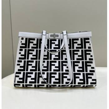 Fendi Medium X-Tote Bag in FF Canvas 8265A White/Black 2024 Top 0523 (CL-240523131)