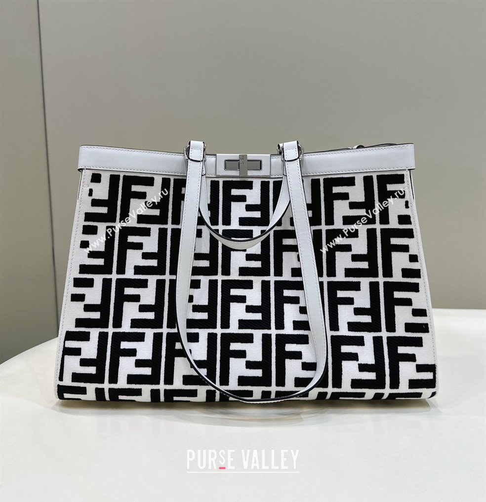 Fendi Medium X-Tote Bag in FF Canvas 8265A White/Black 2024 Top 0523 (CL-240523131)