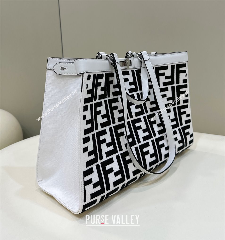 Fendi Medium X-Tote Bag in FF Canvas 8265A White/Black 2024 Top 0523 (CL-240523131)