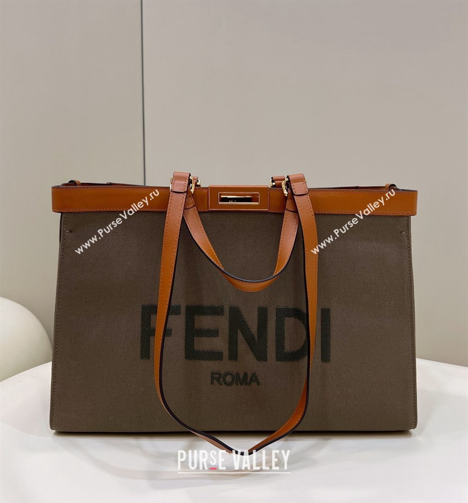 Fendi Medium X-Tote Bag in FF Canvas 8265A Green/Brown 2024 Top 0523 (CL-240523141)