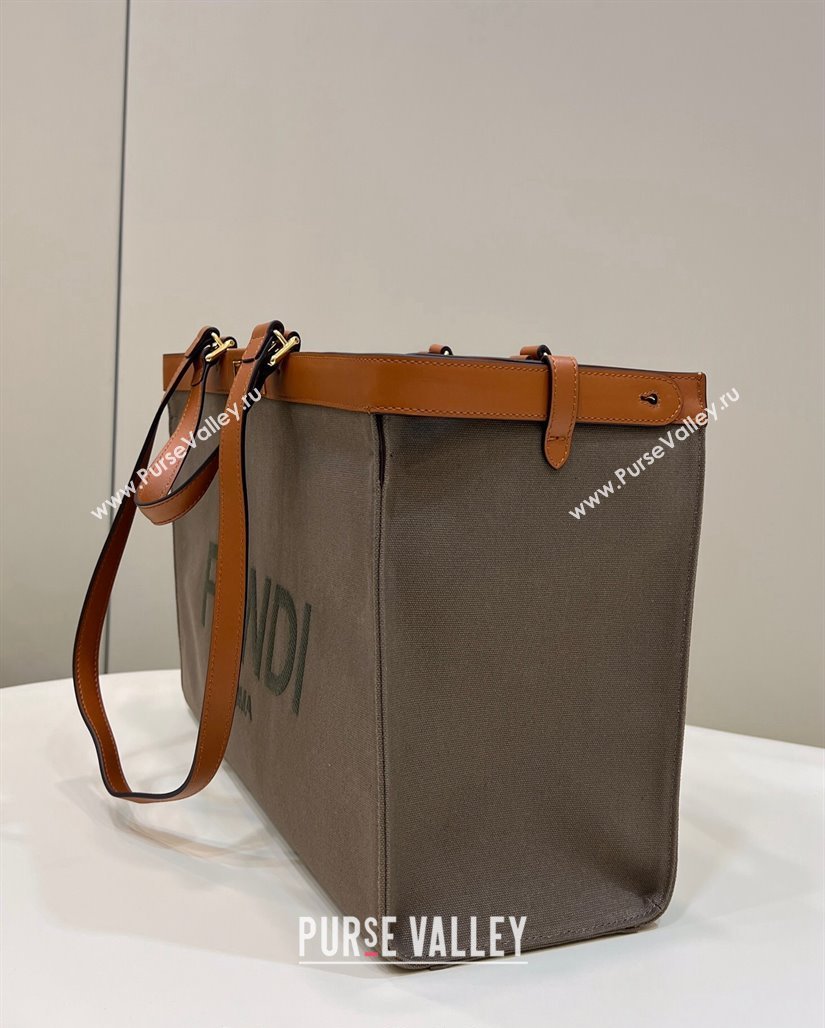 Fendi Medium X-Tote Bag in FF Canvas 8265A Green/Brown 2024 Top 0523 (CL-240523141)