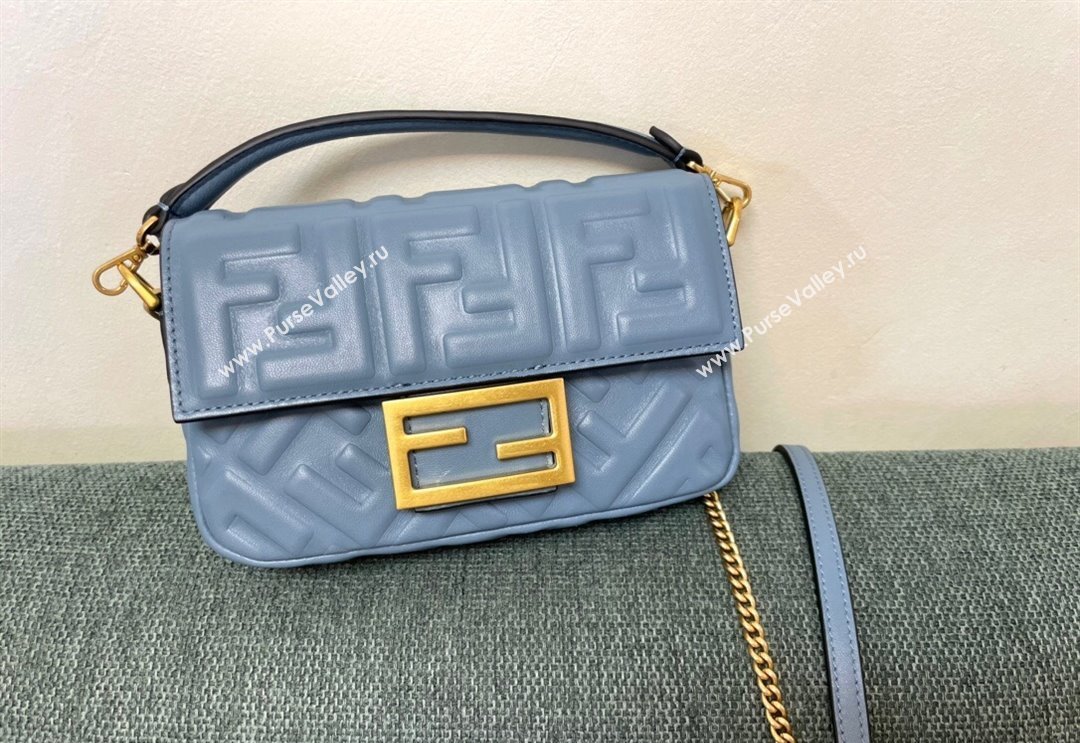 Fendi Baguette Mini Nappa Leather Bag Dusty Blue 2024 0135 (AF-240523086)