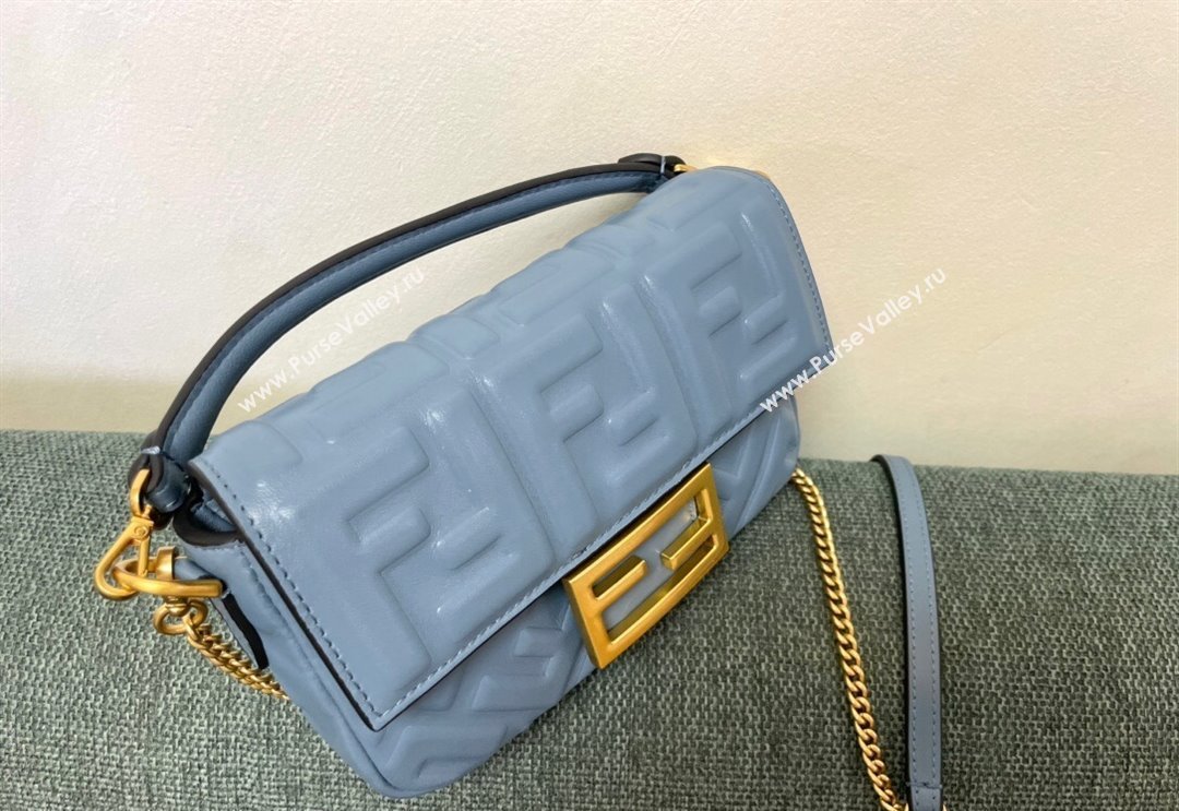 Fendi Baguette Mini Nappa Leather Bag Dusty Blue 2024 0135 (AF-240523086)