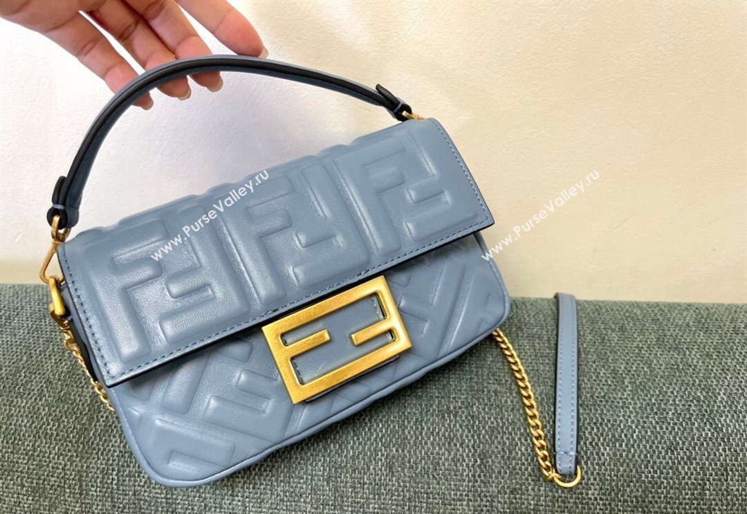 Fendi Baguette Mini Nappa Leather Bag Dusty Blue 2024 0135 (AF-240523086)