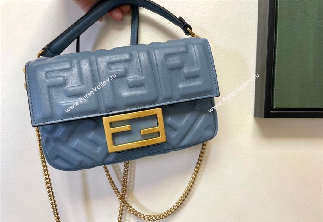 Fendi Baguette Mini Nappa Leather Bag Dusty Blue 2024 0135 (AF-240523086)