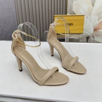 Fendi Filo high-heeled sandals 9cm in stone-Embossed Leather with Anklet Beige 2024 (MD-240604164)