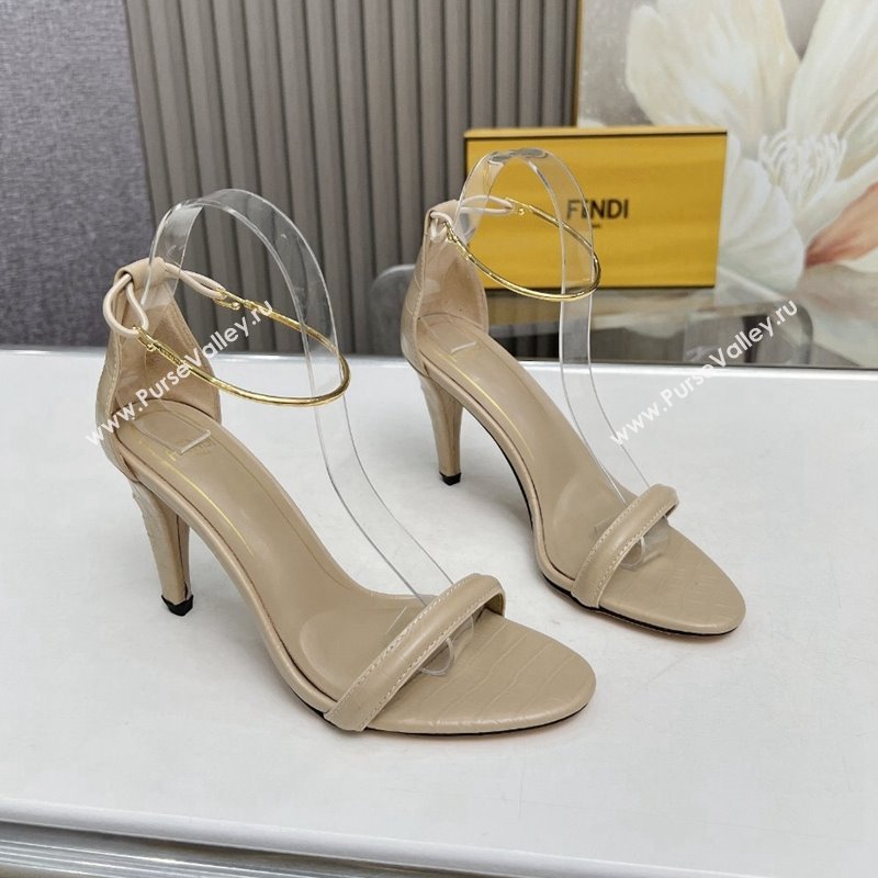 Fendi Filo high-heeled sandals 9cm in stone-Embossed Leather with Anklet Beige 2024 (MD-240604164)