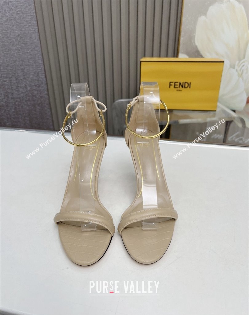 Fendi Filo high-heeled sandals 9cm in stone-Embossed Leather with Anklet Beige 2024 (MD-240604164)