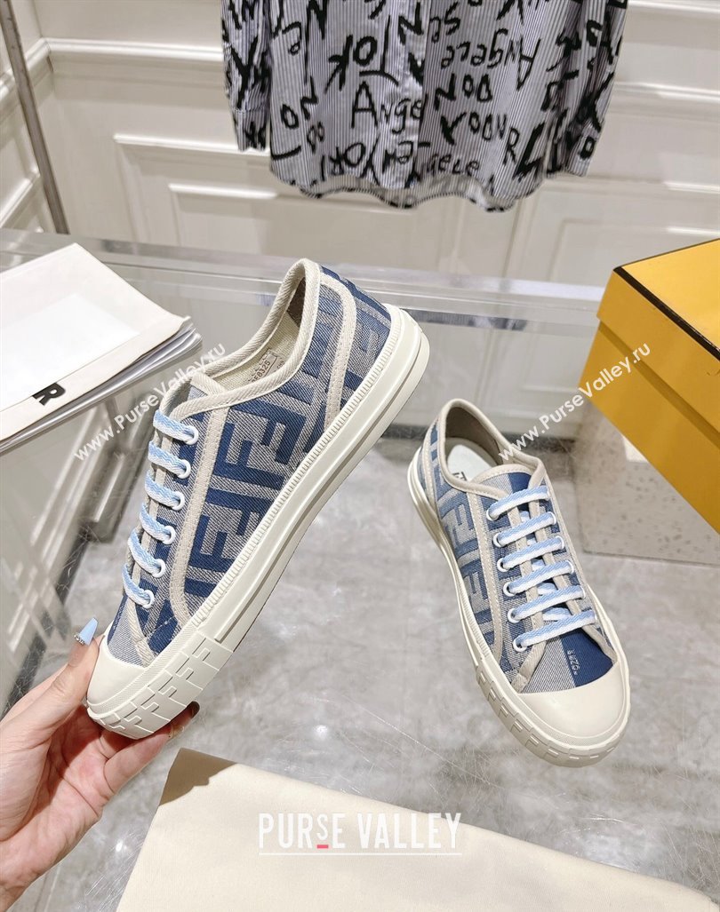 Fendi Domino Low-top Sneakers in FF Canvas Denim Blue/Grey 2024 0604 (MD-240604165)