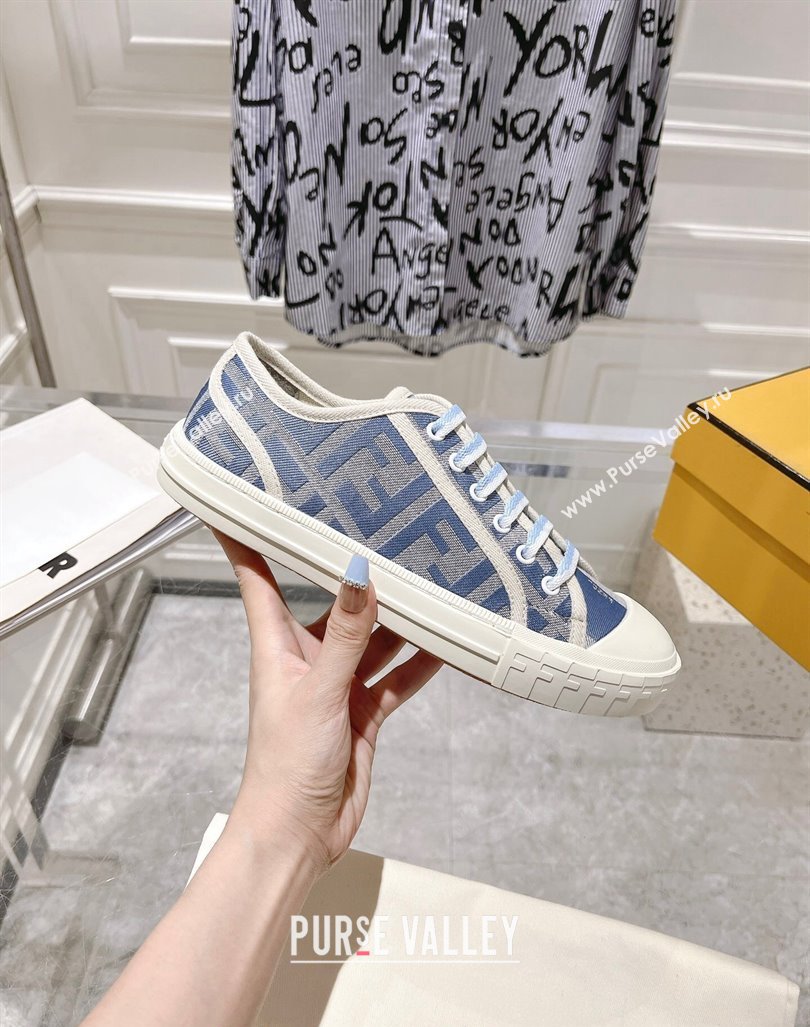 Fendi Domino Low-top Sneakers in FF Canvas Denim Blue/Grey 2024 0604 (MD-240604165)