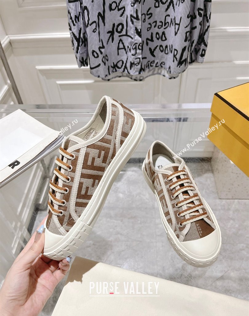 Fendi Domino Low-top Sneakers in FF Canvas Brown/Grey 2024 0604 (MD-240604166)