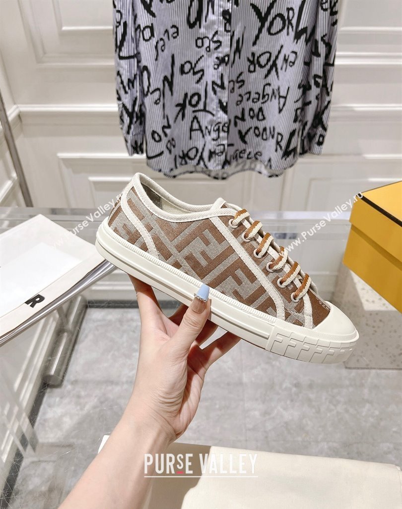 Fendi Domino Low-top Sneakers in FF Canvas Brown/Grey 2024 0604 (MD-240604166)