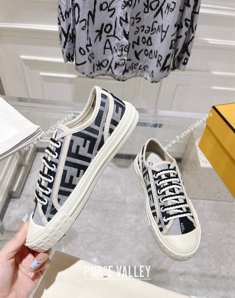 Fendi Domino Low-top Sneakers in FF Canvas Grey/Dark Blue 2024 0604 (MD-240604167)