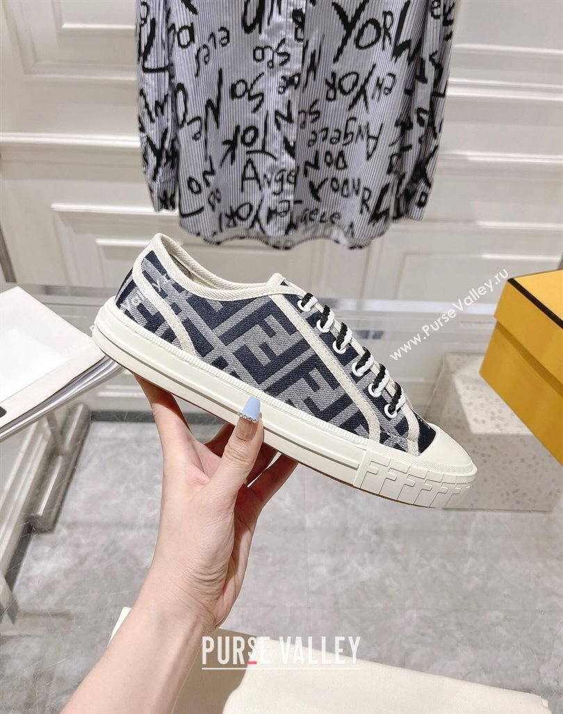 Fendi Domino Low-top Sneakers in FF Canvas Grey/Dark Blue 2024 0604 (MD-240604167)