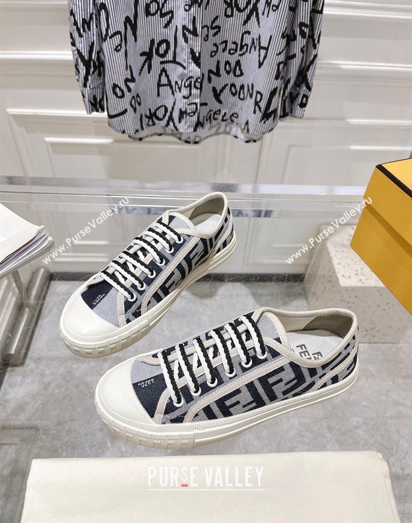 Fendi Domino Low-top Sneakers in FF Canvas Grey/Dark Blue 2024 0604 (MD-240604167)