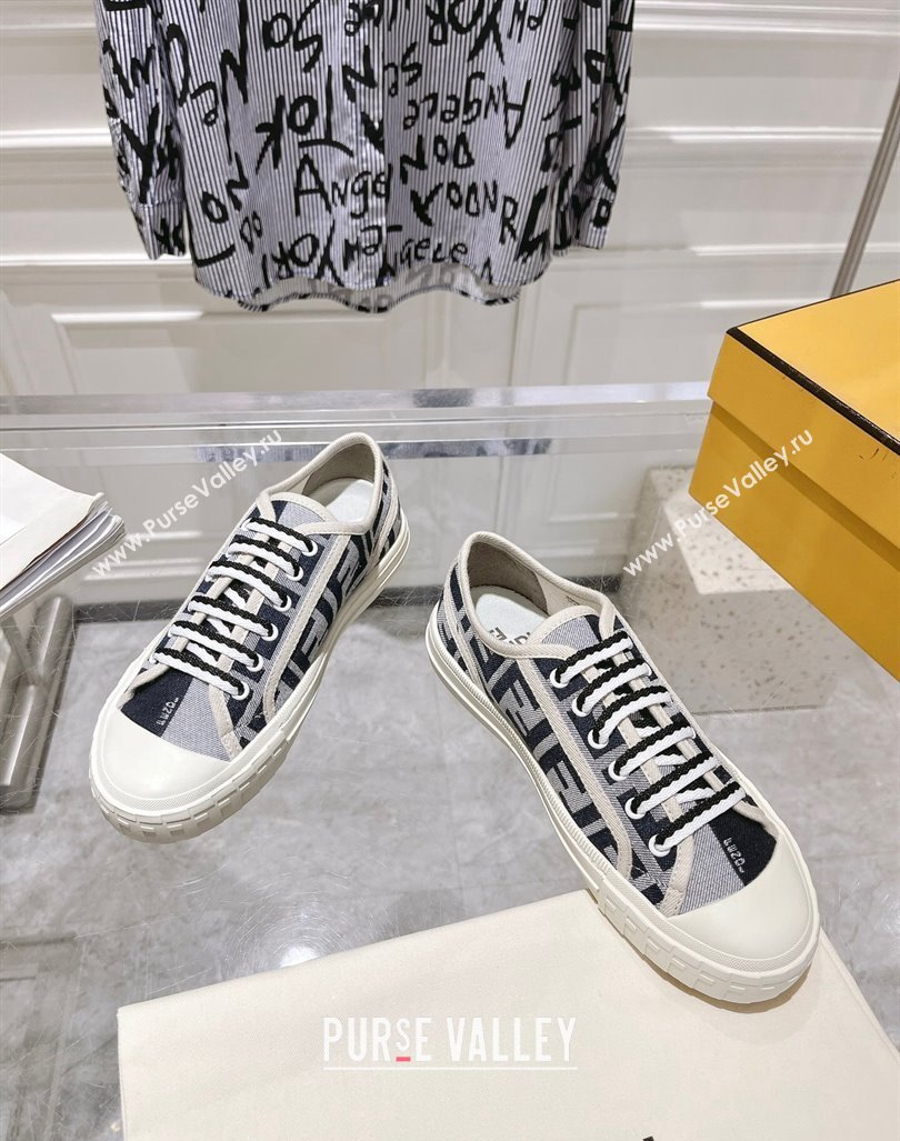 Fendi Domino Low-top Sneakers in FF Canvas Grey/Dark Blue 2024 0604 (MD-240604167)